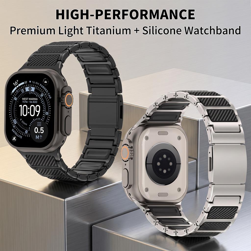 Carbon Fiber Silicone + Titanium Band for Apple Watch Ultra 3 2 49mm Magnetic Clasp Watchbands Straps Fot Series 11 10 9 8 & SE
