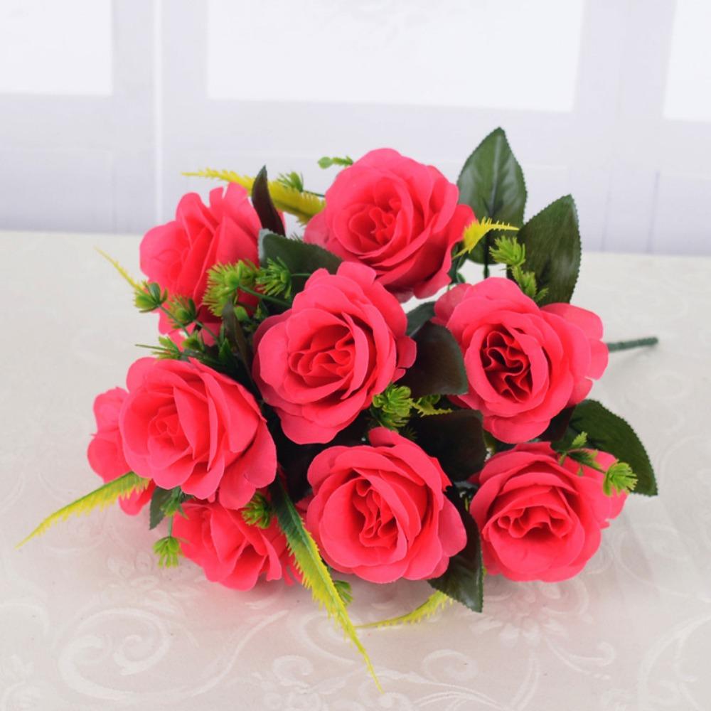 12 Heads Real Happy Silk Flower Mini Photography Photo Gift Valentine's Day Natural Flower Plastic Fake Rose Flowers Bouquet