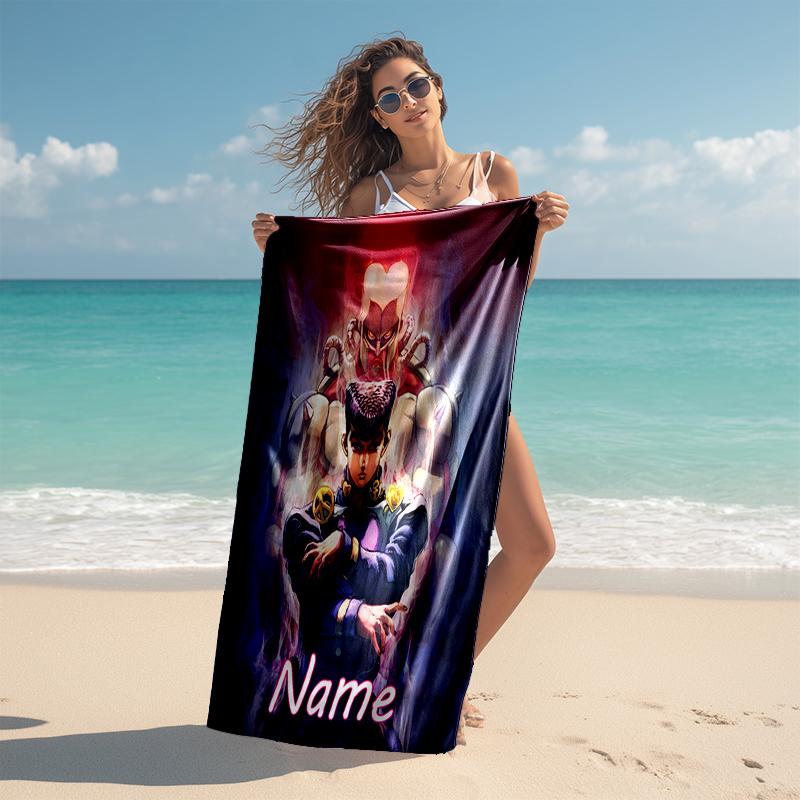Personalisierte, maßgeschneiderte Strandhandtuch-Muster mit JoJo's Bizarre Adventure - weich, saugfähig, schnelltrocknend, perfekt für Schwimmen, Camping & Baden