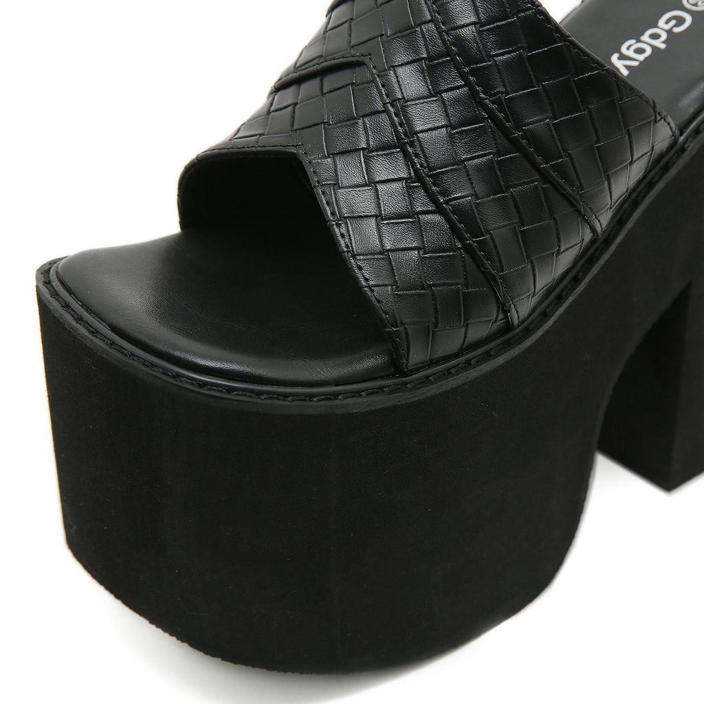 Gdgydh Black Platform Sandals for Women Wedge Heels Fashionable Strappy Back Open Toe Summer High Heel Sandals Slip-On Outdoor
