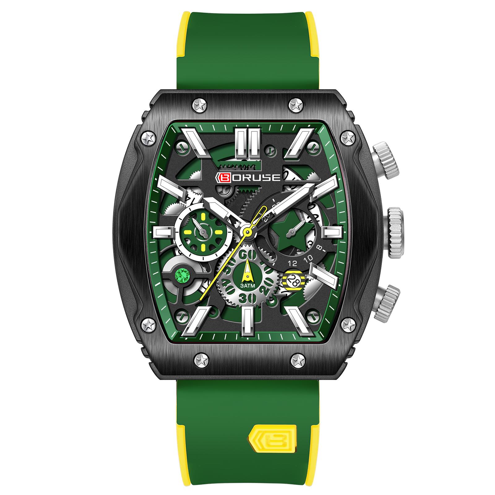 

BORUSE Часы Бизнес Часы Кварцевые Мужские Часы Роскошные Светящиеся в Темноте Мужские Часы Аналоговые Часы Календарь Часы Силиконовый Ремешок Для Мужчин зелёный
