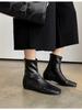 Retro style round head elastic short boots for women's autumn and winter new inner height increase simple thin boots brown versatile small ankle boots