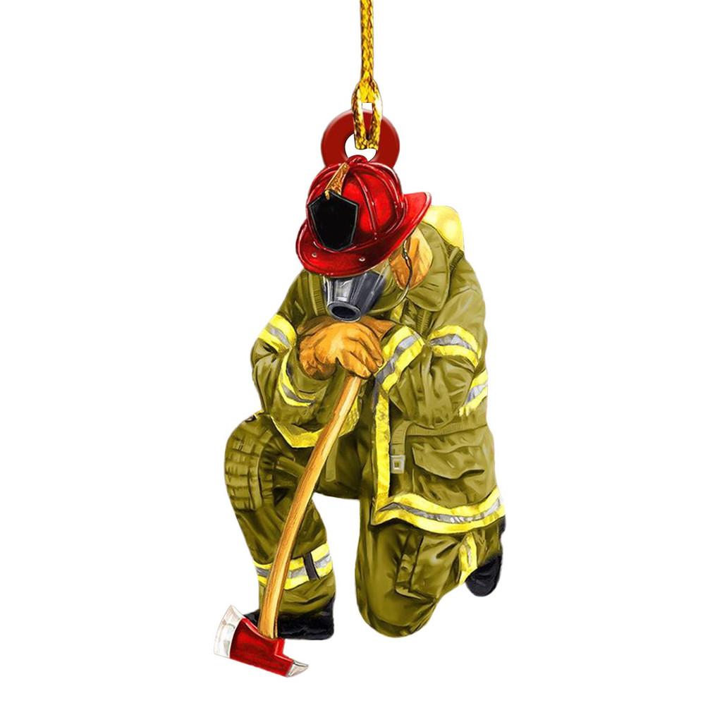 Style Vintage Acrylic Firefighter Car Hanging Ornament For Christmas Tree Decoration