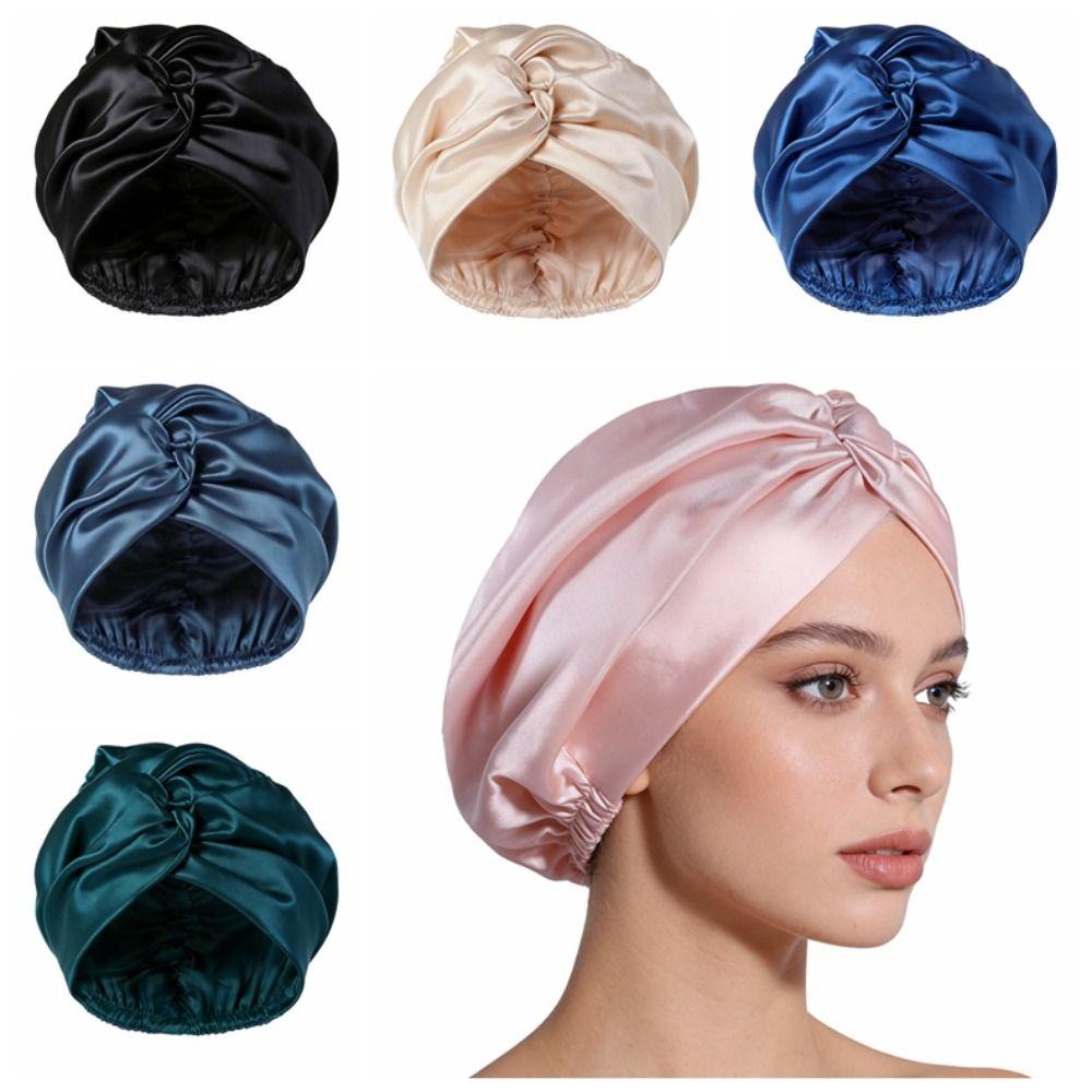 Adjustable Mulberry Silk Wrap Satin Fabric Pure Silk Turban Premium Night Sleep Cap  Curly Hair
