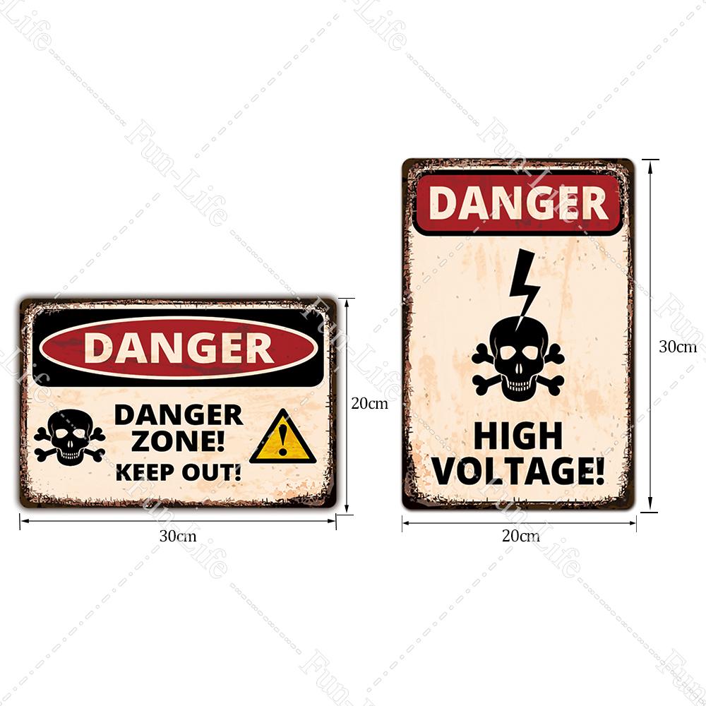 IBOOWU Danger DUST HAZARD Vintage Poster Retro Metal Tin Signs Wall Decor HIGH VOLTAGE Beware Warning Plaques