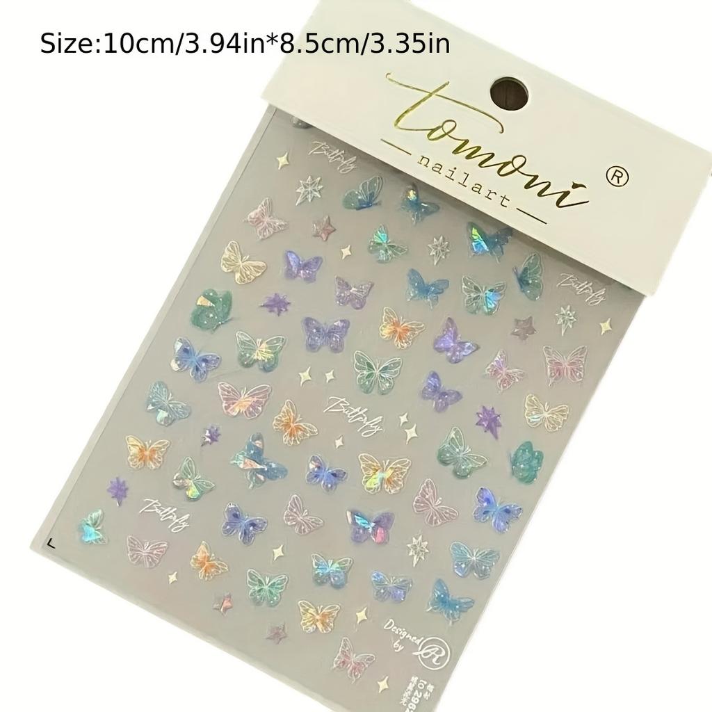 Iridescent Butterfly Nail Sticker, 1pc Glittering Decal For Nails, Self-Adhesive, One-Time Use, Animal Pattern