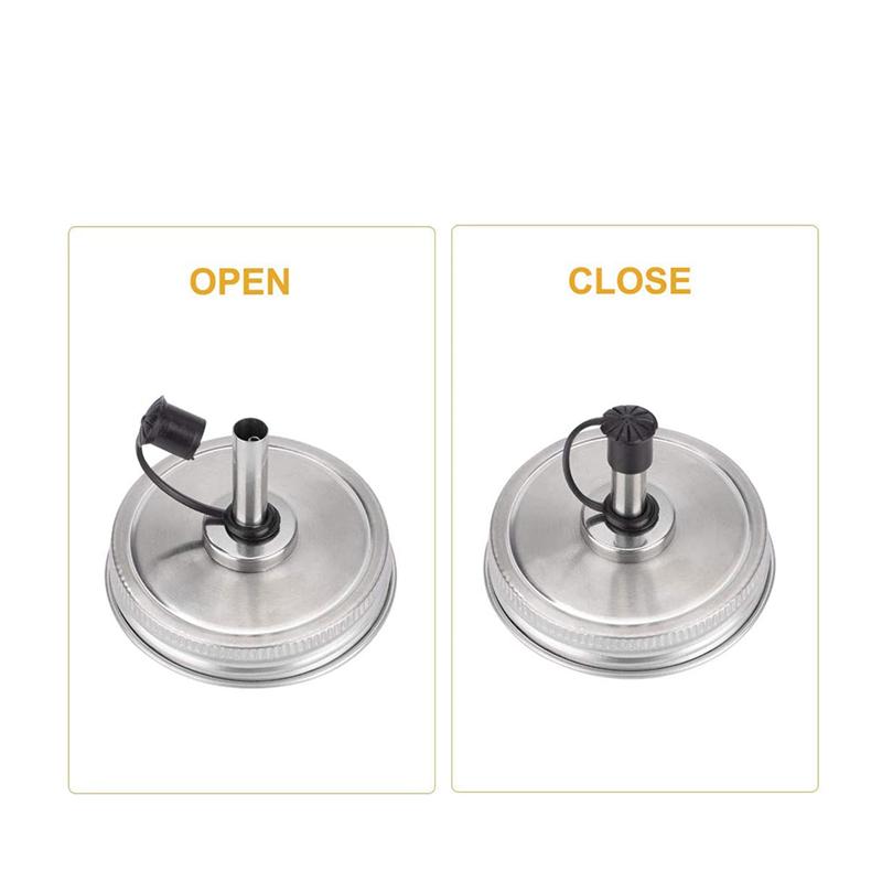 ABWR-12PCS Stainless Steel 70Mm Regular Mouth Jar Pour Spout Lids With Plastic Caps For Olive Oil Cocktail Dispenser