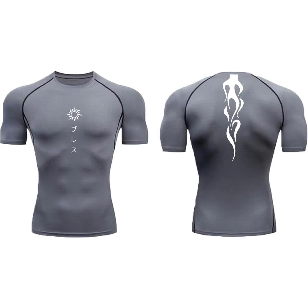 Men's Compression Shirt Printed Fitness Sport Running Tight Gym TShirts Athletic Workout Bodybuilding Quick Dry Tops Tee Summer