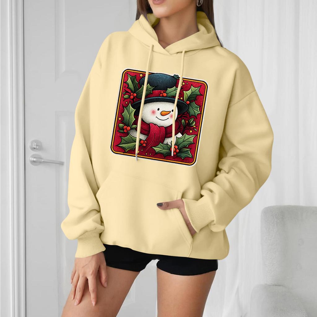 Women's Fashion Casual Long Sleeve Loose Christmas Print Hooded Sweatshirt