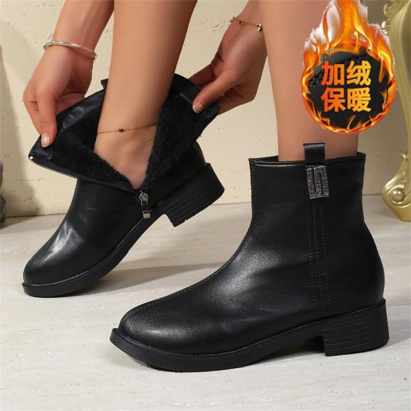Soft leather thick heel cotton boots winter velvet thickened low heel short boots soft sole non-slip warm cotton shoes leather shoes 40 3360₽