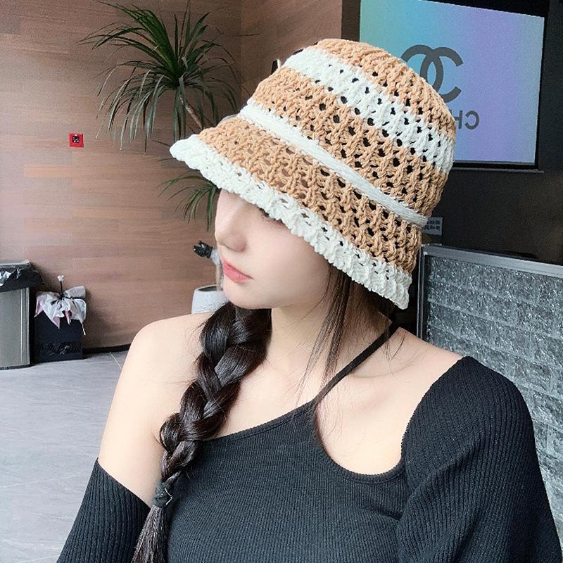 

Sun hat children summer straw milk silk hollow breathable basin hat plain makeup versatile full face bucket hat