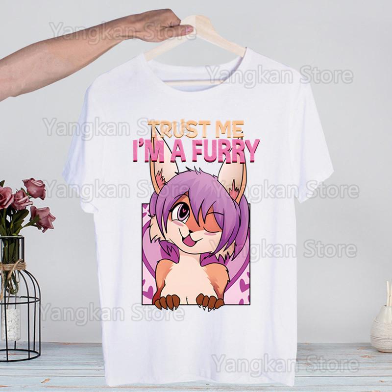 Meme Funny Fur Furry Cute T-Shirt  Unisex Unisex Anime Cartoon Design  Unisex Tee Shirt Homme Summer Tops Short Sleeve Vintage Style Shirt