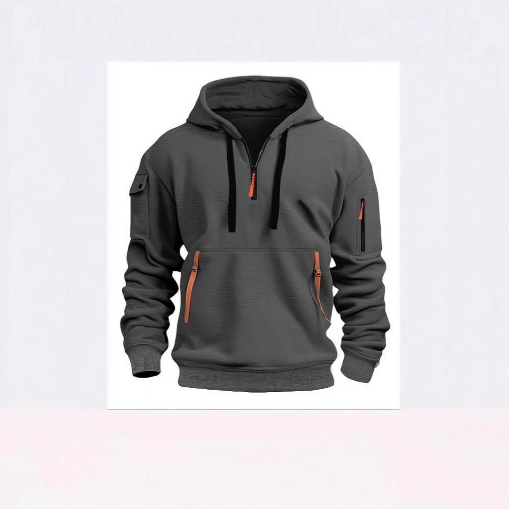 Herren American Hot Style Frühling/Herbst Hoodie mit Reißverschluss, Taschen und Banddetails