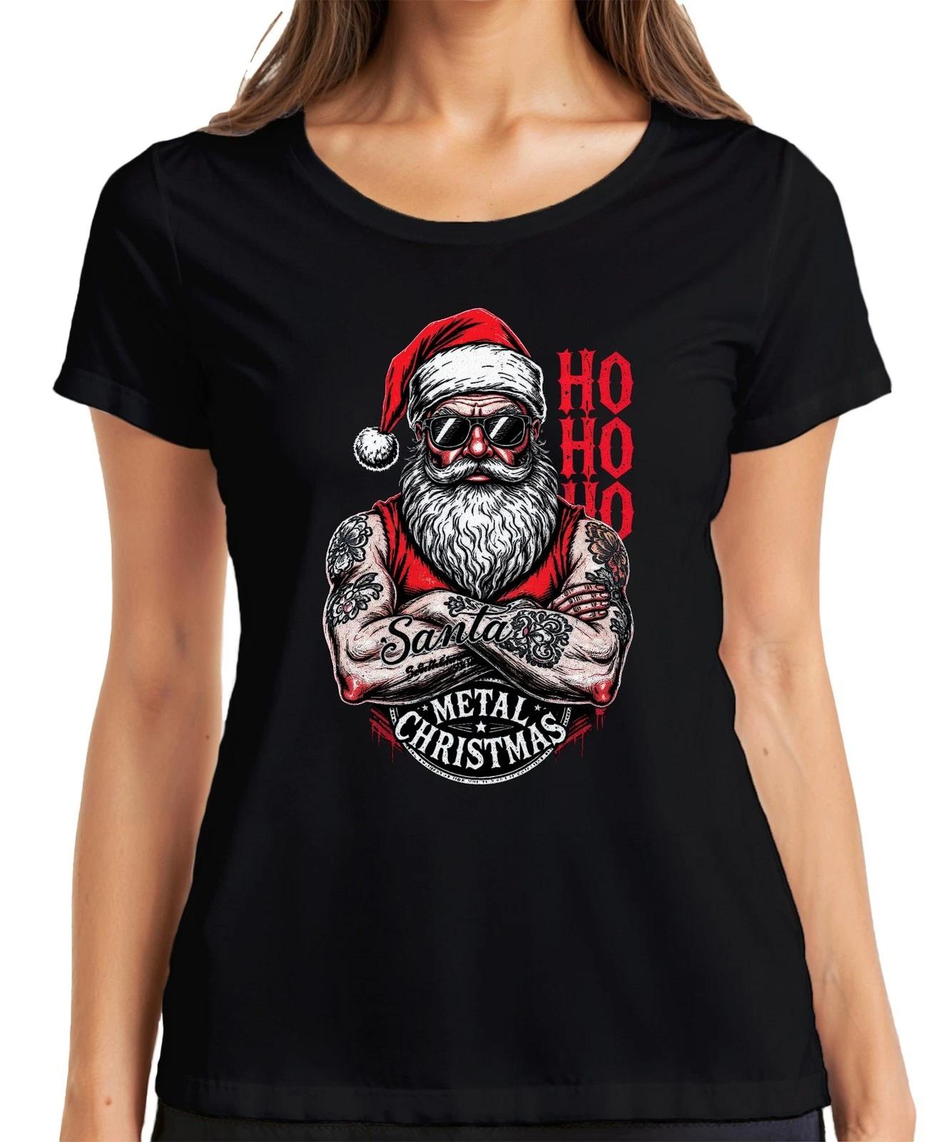 Metal Weihnachten Santa Metal Christmas Tätowierter Biker Rock Damen T-Shirt M