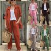 Summer Women's Casual Solid Color Shirt Top Set Women's Fashion Long Sleeve Button Top Wide Leg Pants Two-Piece Trousers Set