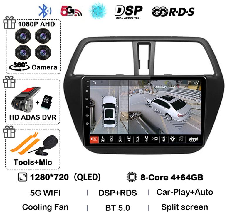 Android 14 Carplay WIFI 4G For Suzuki S-Cross SX4 2014 2015 2016 2017 Auto Car Radio GPS Multimedia Player Stereo Head Unit DSP