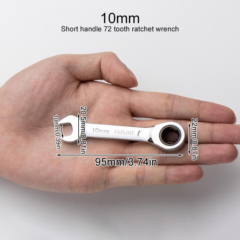 1Pc Metric Open End Wrench with Tight Spaces Gear Repair Hand Tools Steel Stubby Ratcheting Wrench Spanners 72-Tooth Car Repair