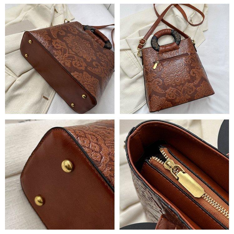 Edebiyat ve Sanat Crossbody Kadın Çantası Desen Kontrast Renk Fermuar Büyük Kapasiteli Çanta Avrupa ve Amerikan Retro Kadın Çantası