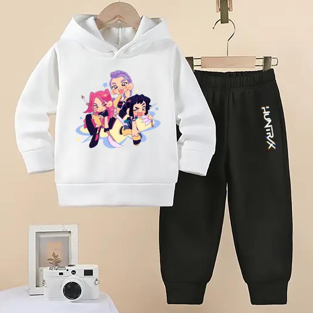 Wunderschöne KPOP Devil Hunter Jungen und Mädchen Frühling und Herbst Kinder Mode Hoodie+Sporthose Lässiges Komfort-Set