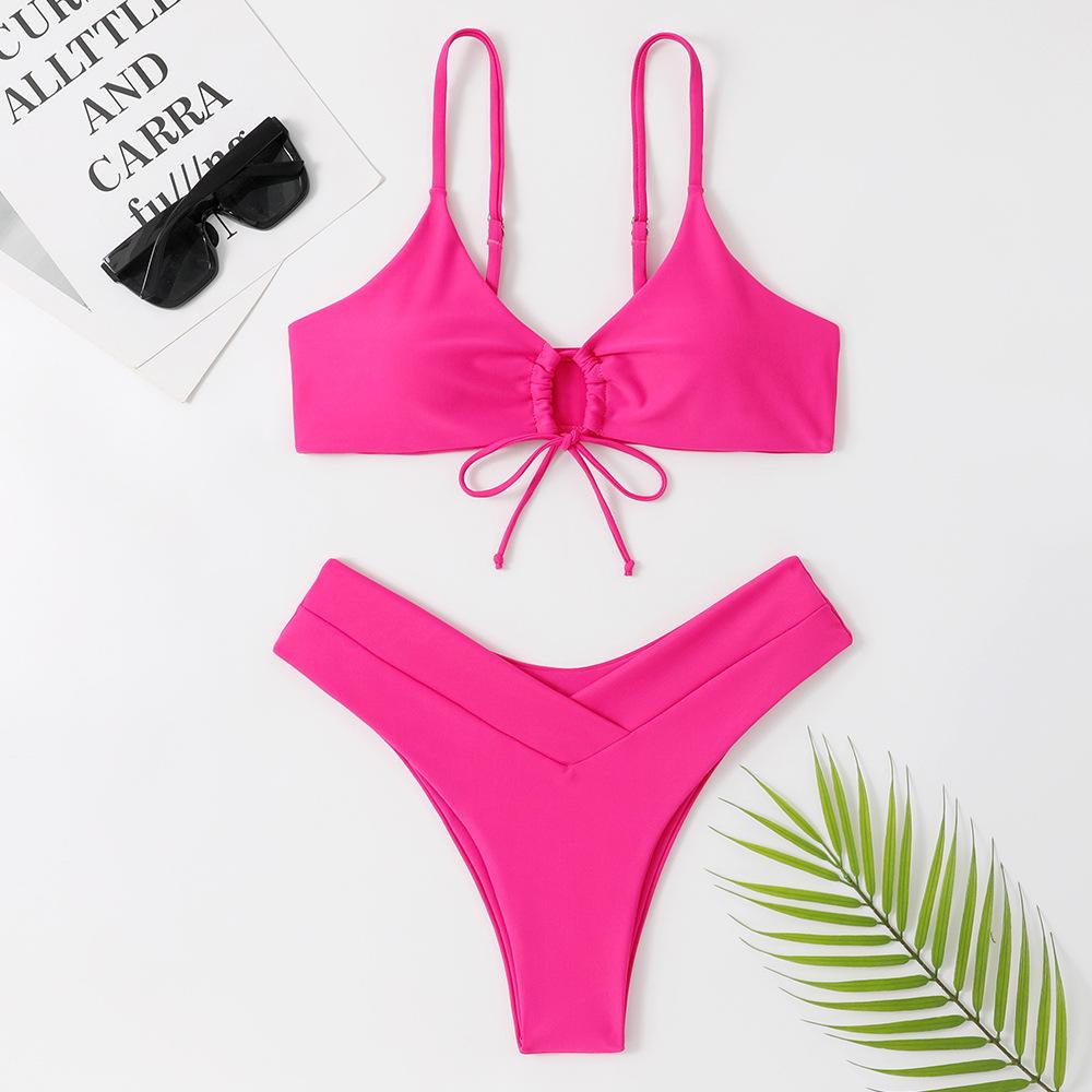 Bikini Sexy Due Pezzi Donna 2023 Colore Unito - Popolare Costumi da Bagno Europei e Americani