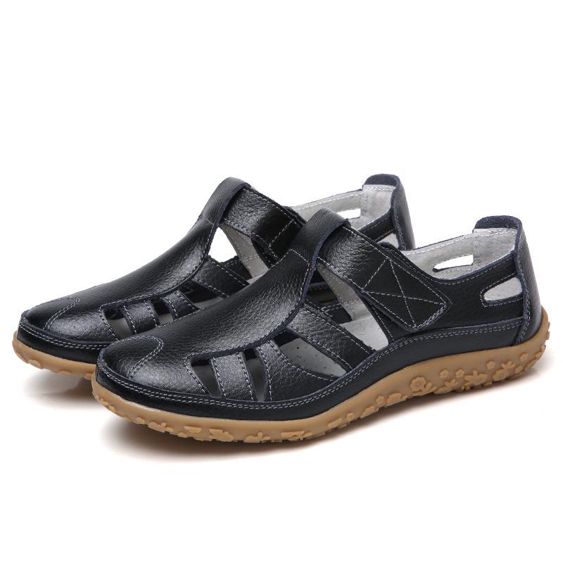 Summer handmade retro sandals soft-soled mother shoes cowhide Velcro casual women's shoes