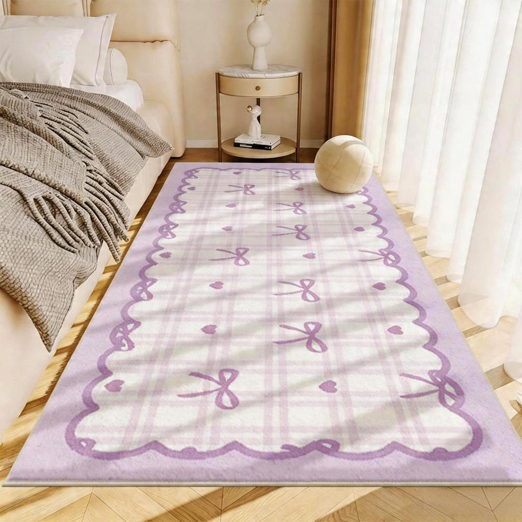 Bow Plaid Pattern Rugs for Bedroom Thicken Plush Bedside Floor Mat Washable Living Room Decoration Carpet Fluffy Soft Lounge Rug