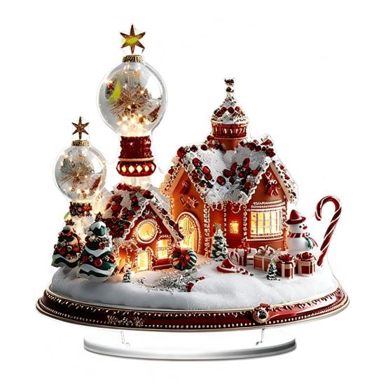 Festlicher Desktop-Schmuck für den Winter Weihnachten Acryl-Ornament, 2D Flaches verschneites Häuschen mit Sockel, Saisonal Detaillierter Druck Nikolaus Schneemann Tisch