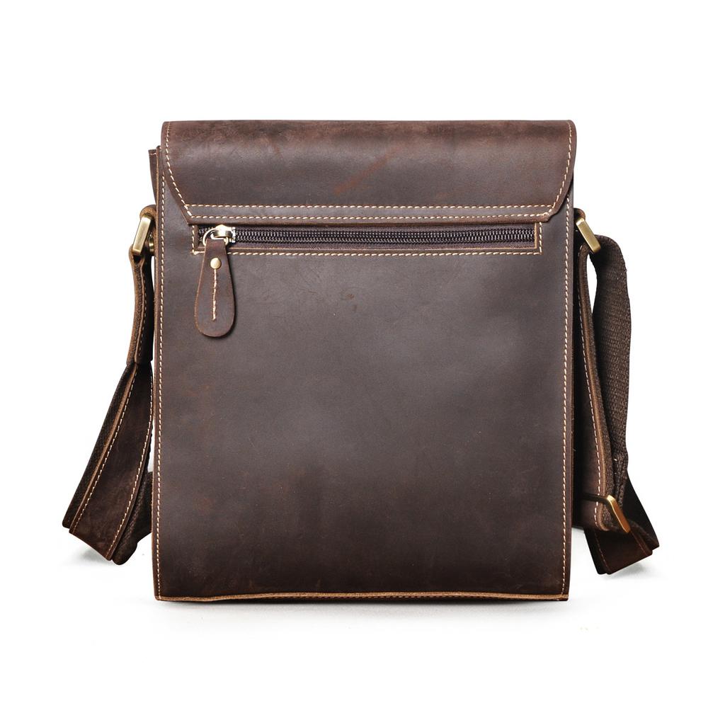 Men Vintage Crazy Horse Top Layer Cowhide Crossbody Sling Bag 10 Inch Shoulder Bag For Outdoor Travel Business Use