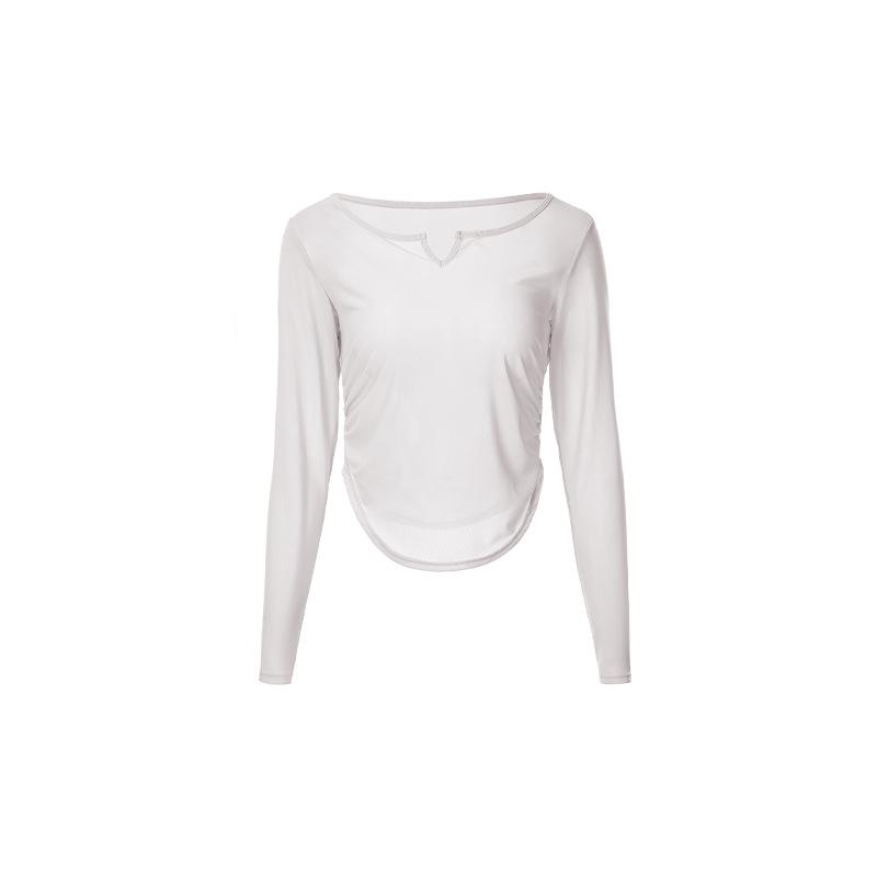 

Women s Quick-Dry Slimming V-Neck Mesh Yoga Top - Long Sleeve, Breathable Fitness T-Shirt Small брудно-білий