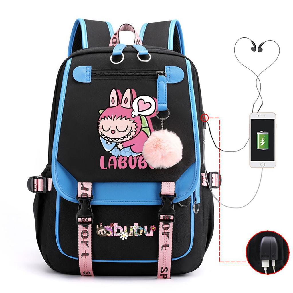 Cute LABUBU cartoon printed backpack for junior high school students with large capacity ins wind school bag