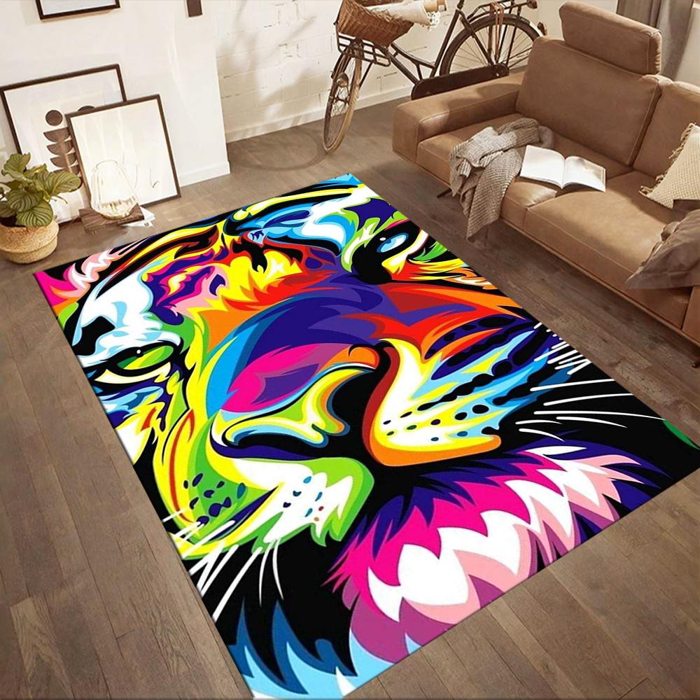 Colorful Tiger Portrait Floor Mats for Living Room, Bedroom and Room Decoration Are Suitable for Gifts.