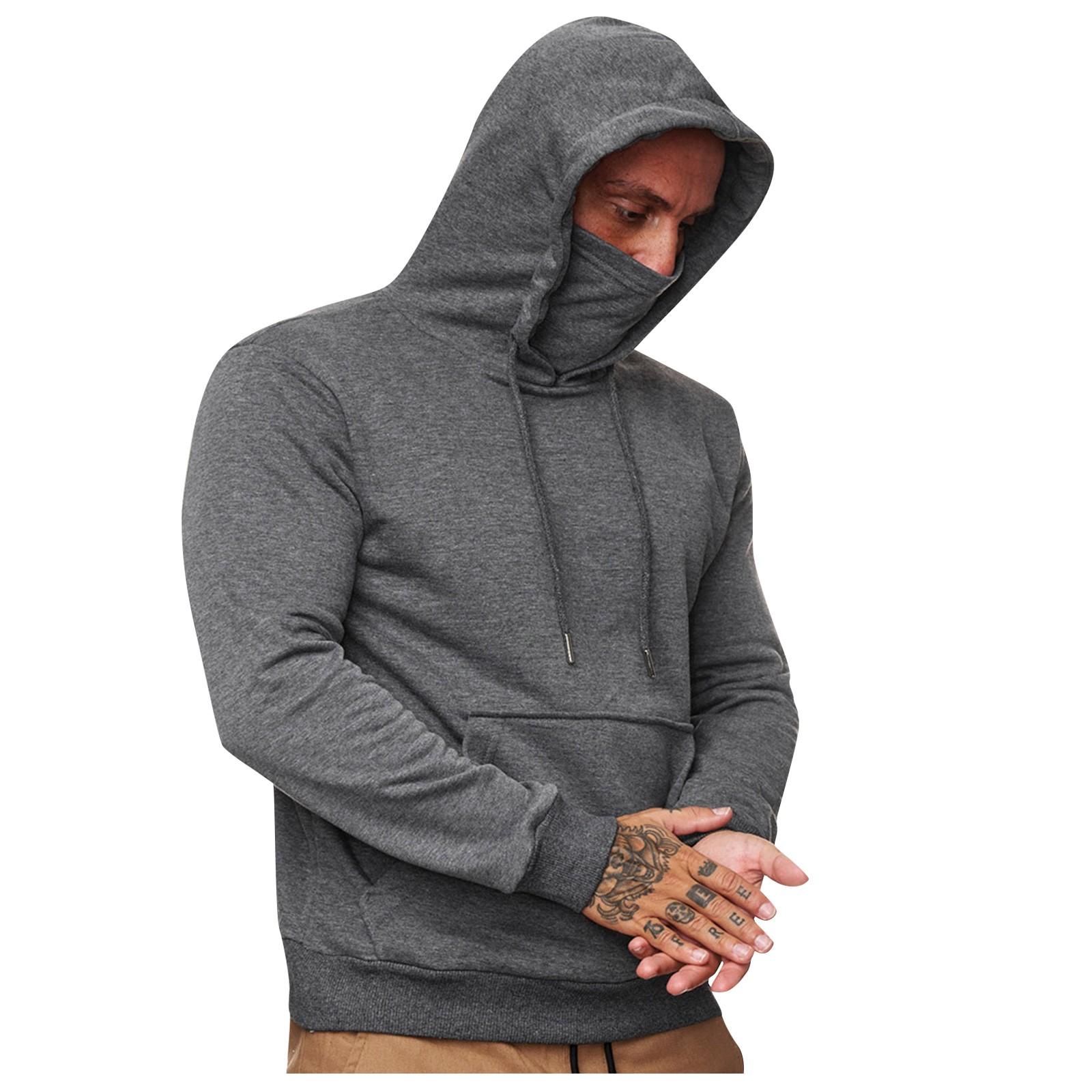 

Осенне-зимний свитер с капюшоном, свободный спортивный свитер с длинными рукавами, однотонный пуловер, топ с маской XL