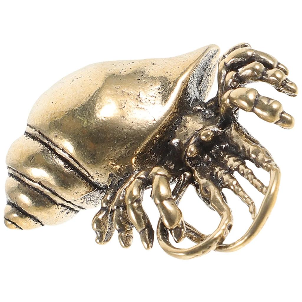 Brass Hermit Crab Statue Exquisitely Carved Ancient Style Miniature Animal Decor for Desk Shelf Cabinet Indoor Tabletop Brass