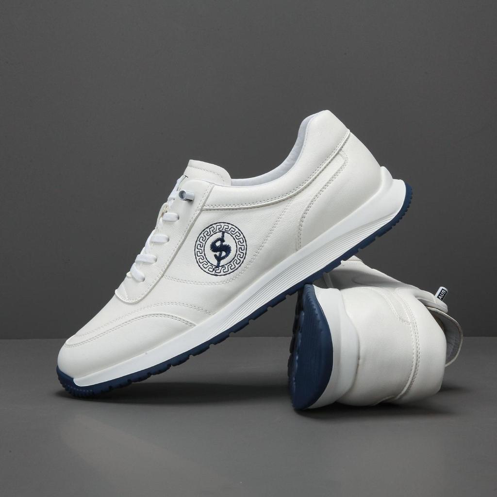 European Men's Genuine Cowhide Leather Casual White Sneakers - Breathable, Non-slip, Outdoor Fitness Shoes