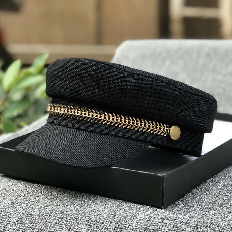 Summer Thin Imitation Cotton And Linen Breathable Versatile Cap Gold Chain Octagonal Hat Flat Top Hat Trendy Hat