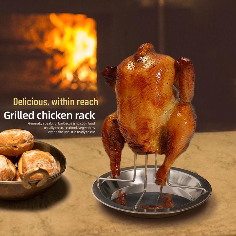 Stainless Steel Uncoated Chicken Roasting Rack with Base for Home, Hotel, and Restaurant.