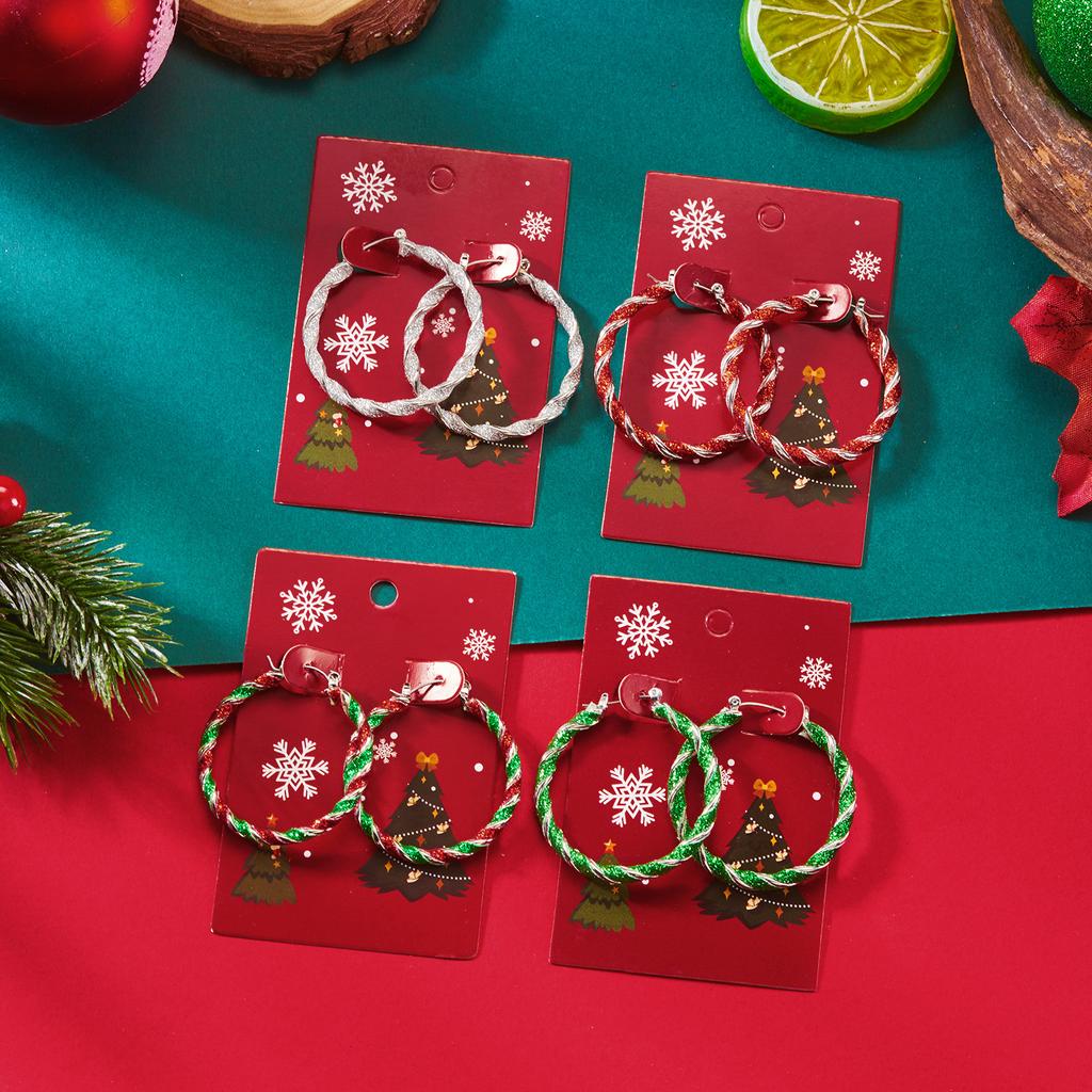 New Year Minimalist Colorful Hoop Earring for Women Classic Red Green Twist Round Circle Earring Christmas Festival Jewelry Gift