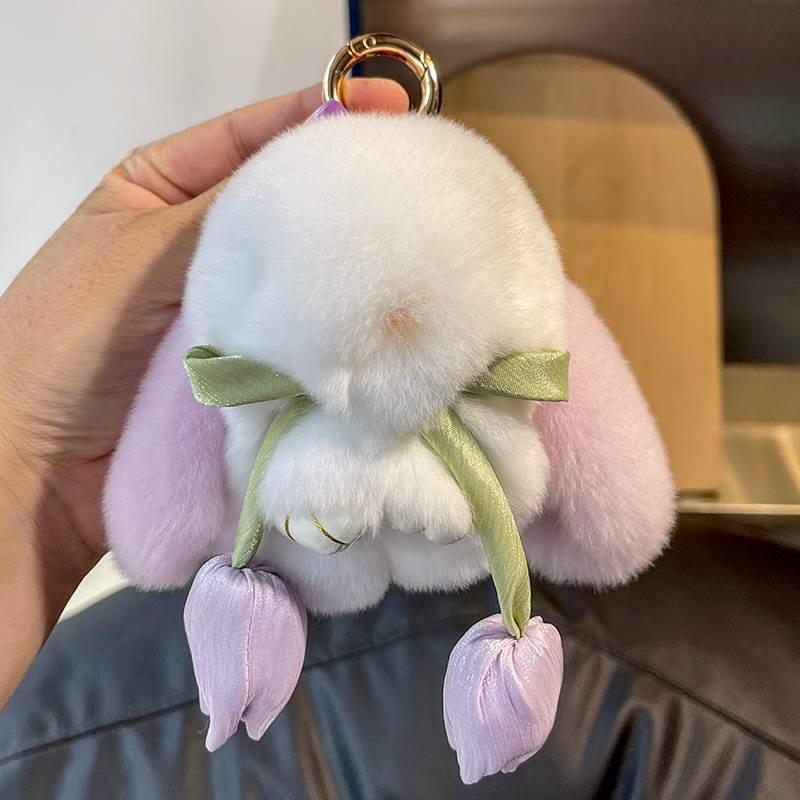 Real Rex Rabbit Hair Rabbit Tulip Keychain Pendant Cute Dead Rabbit Plush Doll Bag Pendant Gift