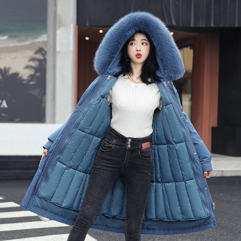 Elegant Plus Size Women's Parka - Mid-Length, Thick Fleece-Lined Winter Coat with Belt & Drawstring Details, Waterproof Polyester