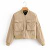 Ladies' Solid Color Fashionable Large Pocket Long Sleeved Zipper Casual Top  Jacket Jacket