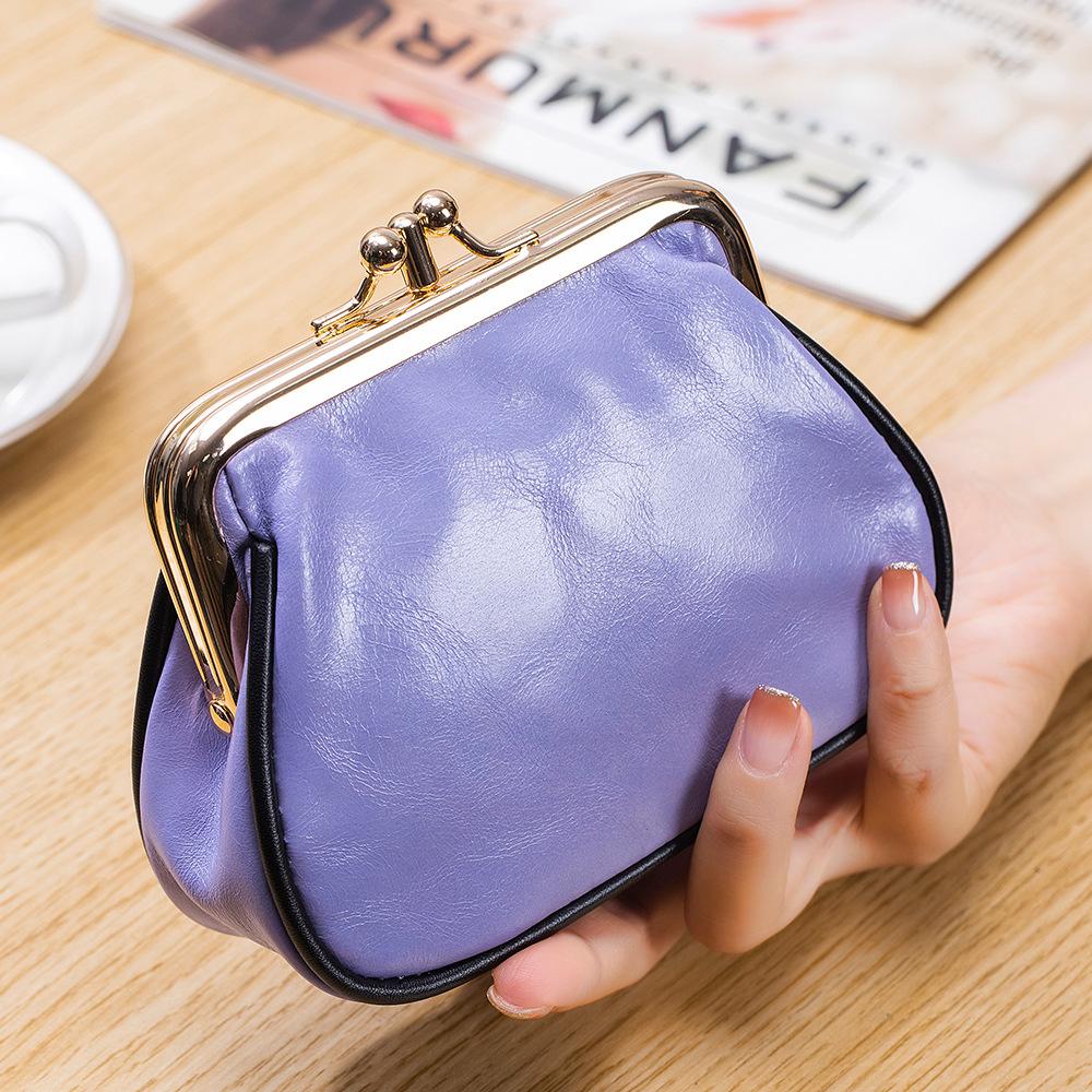 Nowy retro dwuwarstwowy klips portmonetka mini skóra olejowa woskowa woreczek na monety damska moda złota torebka