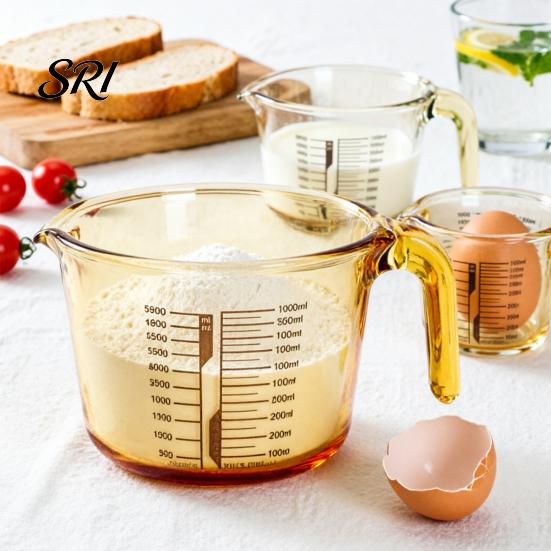 Powder Measuring Cup 1L Glass with Handle Spout Precise Scale Heat Kitchen Resistant Cooking Baking Liquid Flour Measurement Gadgets