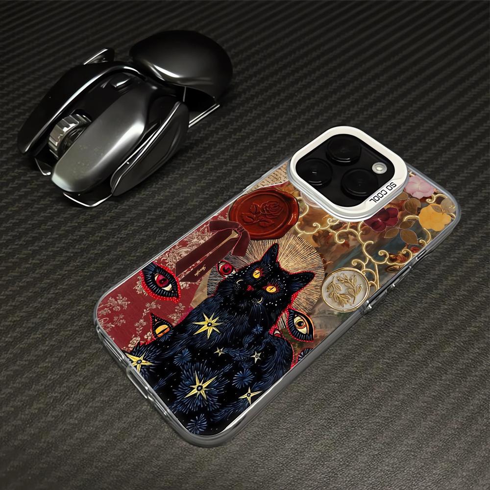 Black Cat Eye of the Soul Pattern High-Quality Laser Phone Case for iPhone 17 16 15 14 13 12 11 Pro Max Protective Cove Funda