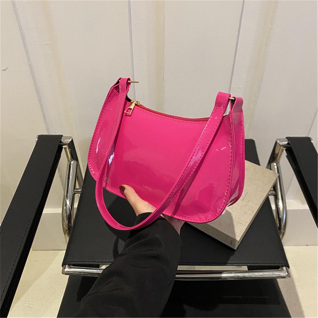 Damen Patentleder Handtasche Koreanisch Vielseitig Mode Schultertasche Lässig Pendlertaschen Mädchen Marke Designer Reißverschluss Handtasche