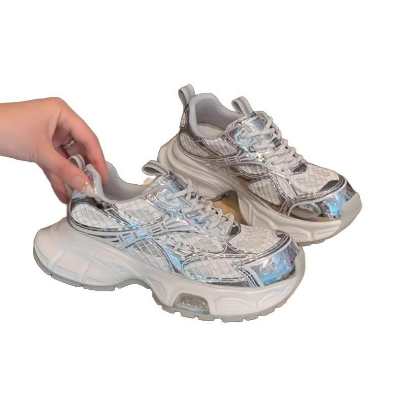 2025 summer new thick-soled thin-mesh breathable dad shoes women's versatile air cushion straps small height-increasing casual shoes