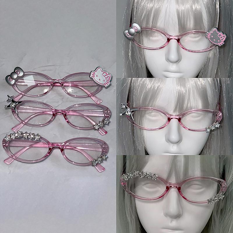 1/2Pcs Harajuku Japanese Charm Girl Hello Kitty Glasses Pink Shiny Bow Retro Y2K Hello Kitty Decorative Glasses Birthday Gift