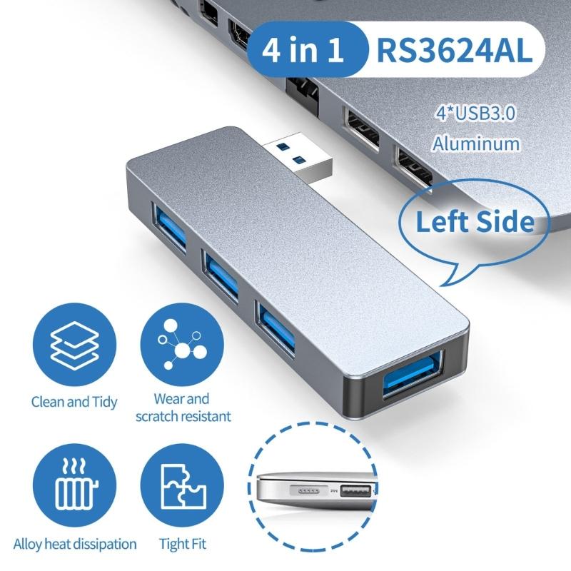 4 In 1 USB3.0 Hubs With Fast Speed Data Transfer And Aluminum Alloy Housing For Laptop Desktop PC Offices Use