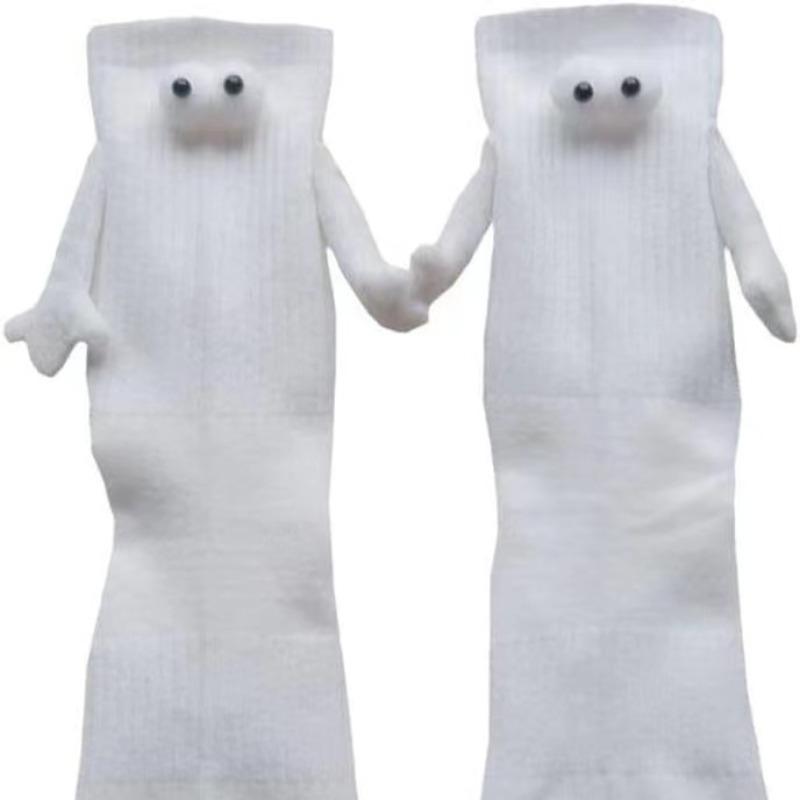 

1 пара носков для пар Ins, модные забавные креативные носки с магнитным притяжением, черные, белые, с мультяшными глазами, парные носки рука об руку 1 Pair