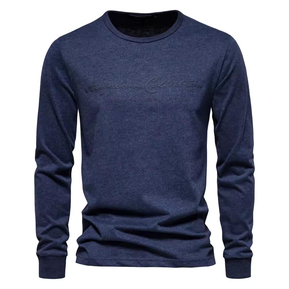 Cotton Long Sleeve Men s T-shirt Solid Color Letter Print Casual T-shirts for Men Spring Tops Tee Men Clothing XS темно-синий 2330₽
