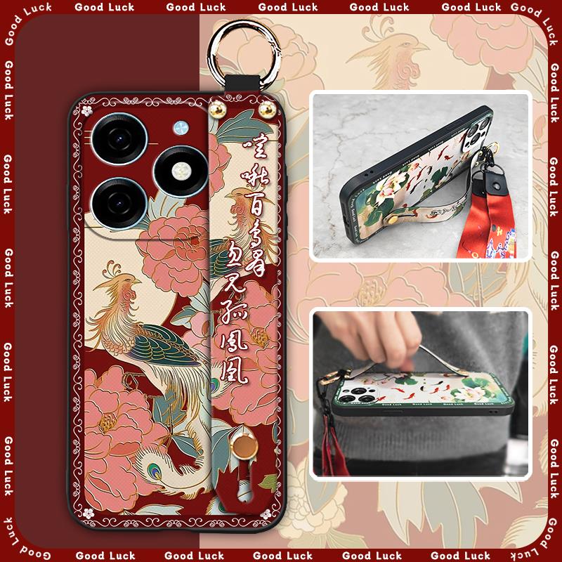 Soft case Fashion Phone Case For Tecno Spark20/KJ5 Lanyard Waterproof Ring Wrist Strap Back Cover Silicone Shockproof